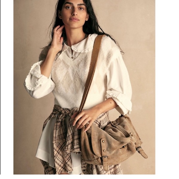 Free People Purse Bag Mojave Messenger Crossbody Leather Suede Tan Beige Boho - Picture 3 of 16